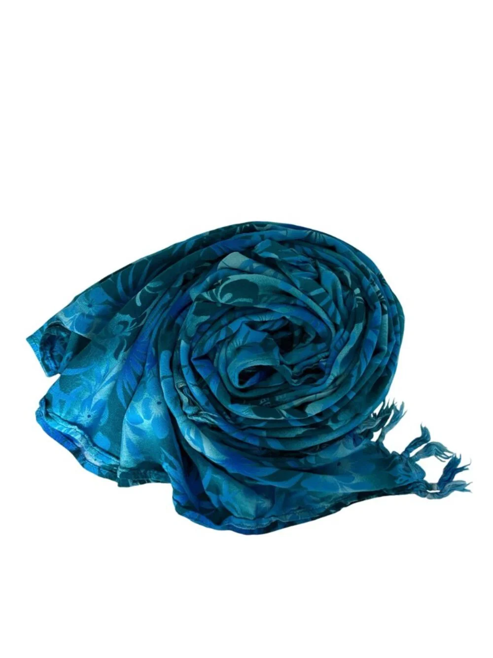 Hawaiian Floral Blue Scarf Fringe Shawl Sarong Wrap Cover Up Fashion Accessory